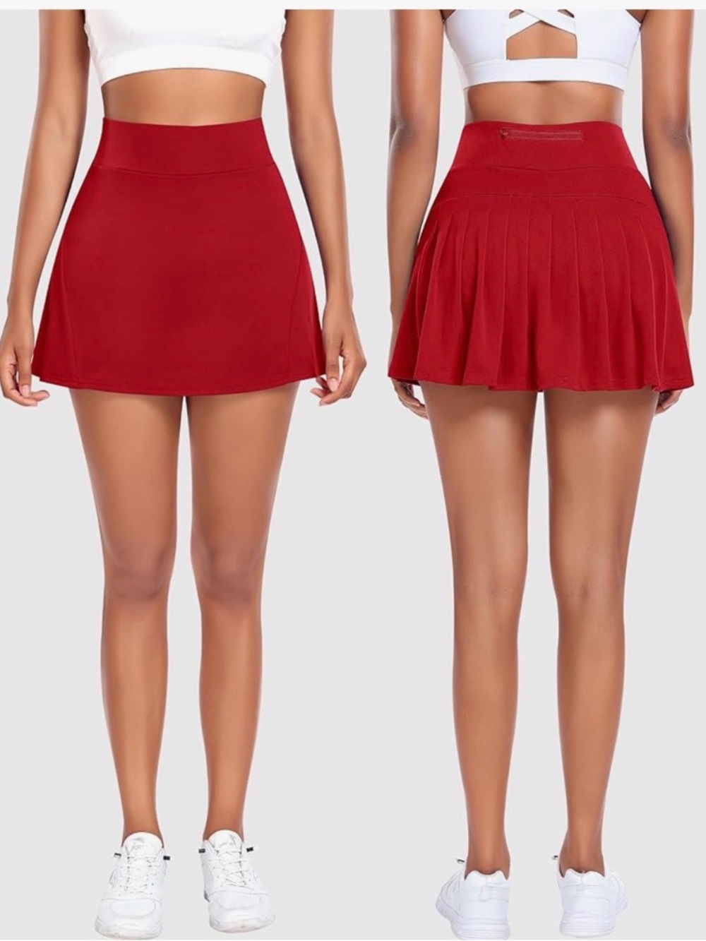 High-Waist Red Athletic Mini Skirt with Built-In Shorts